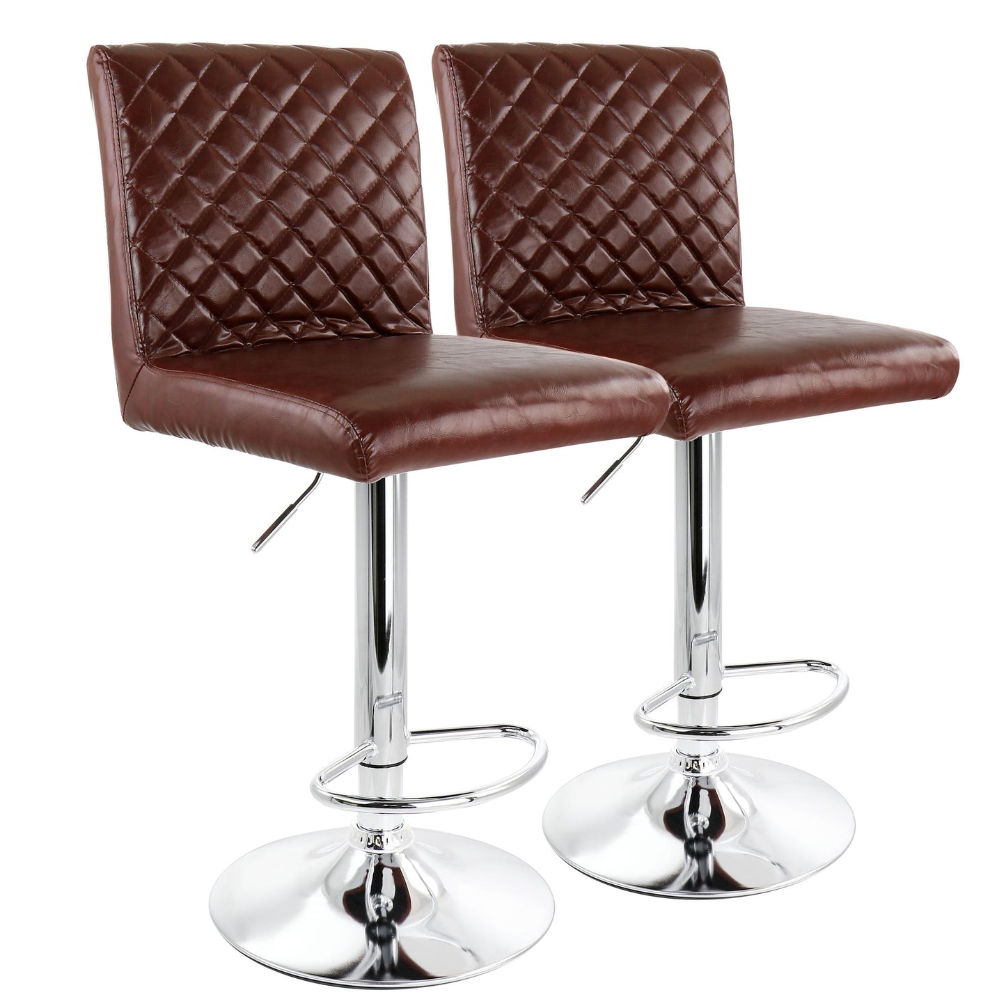 Elama 2 Piece Adjustable Tufted Faux Leather Bar Stool in Glossy Cherry with Chrome Base LuxuryLifeWay Online Store