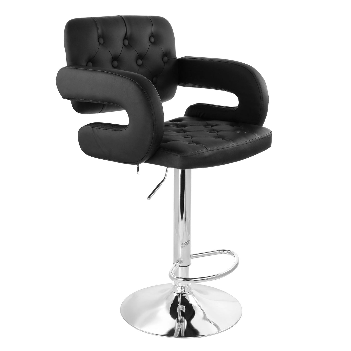 Elama Faux Leather Tufted Bar Stool in Black with Chrome Base and Adjustable Height LuxuryLifeWay Online Store