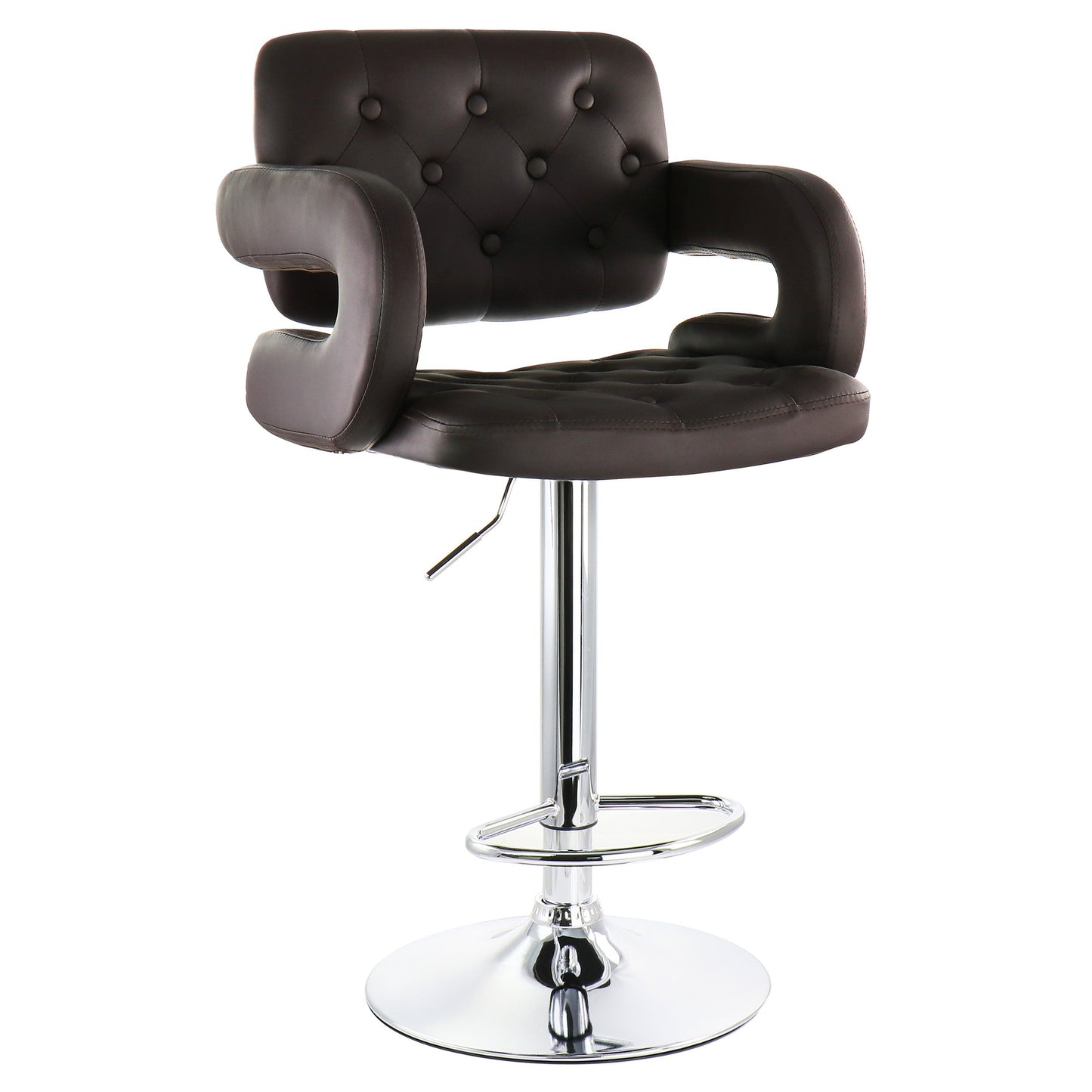 Elama Faux Leather Tufted Bar Stool in Brown with Chrome Base and Adjustable Height LuxuryLifeWay Online Store
