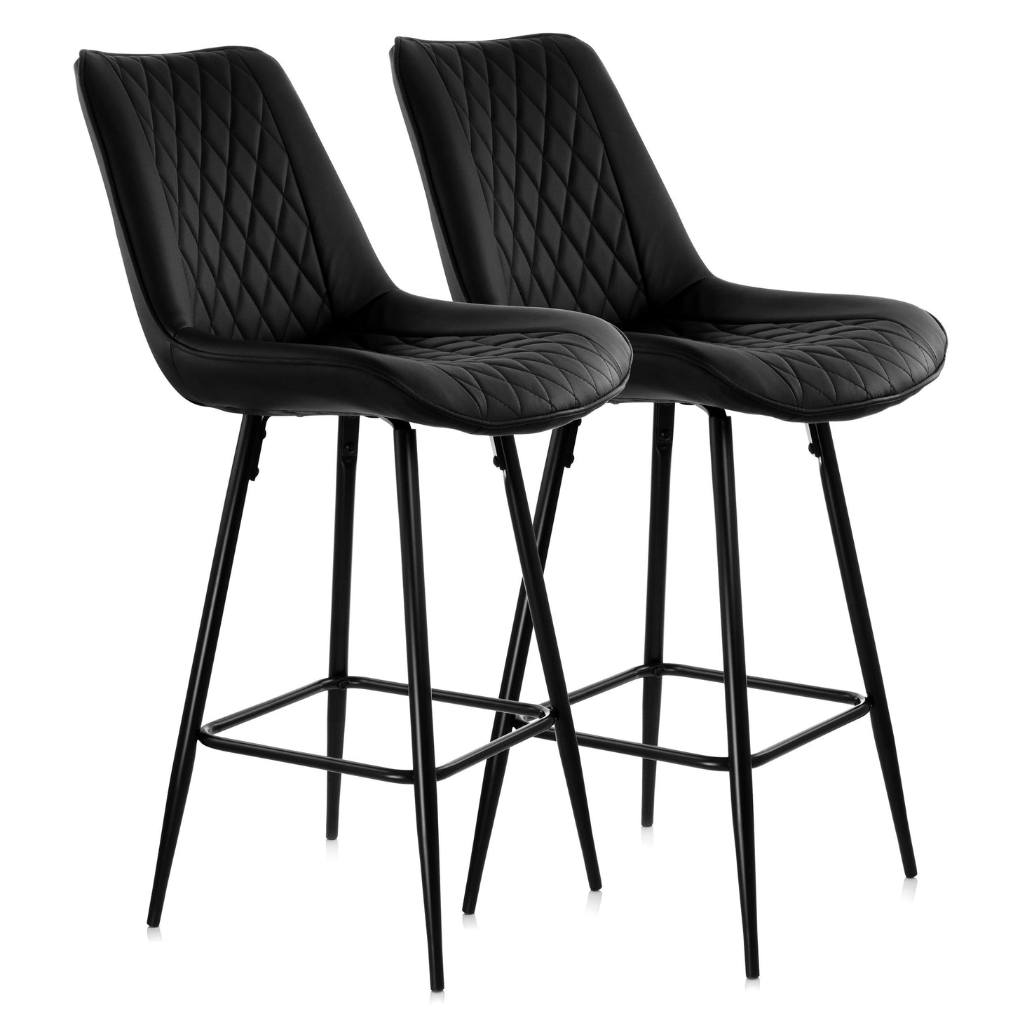Elama 2 Piece Diamond Stitched Faux Leather Bar Chair in Black with Metal Legs LuxuryLifeWay Online Store