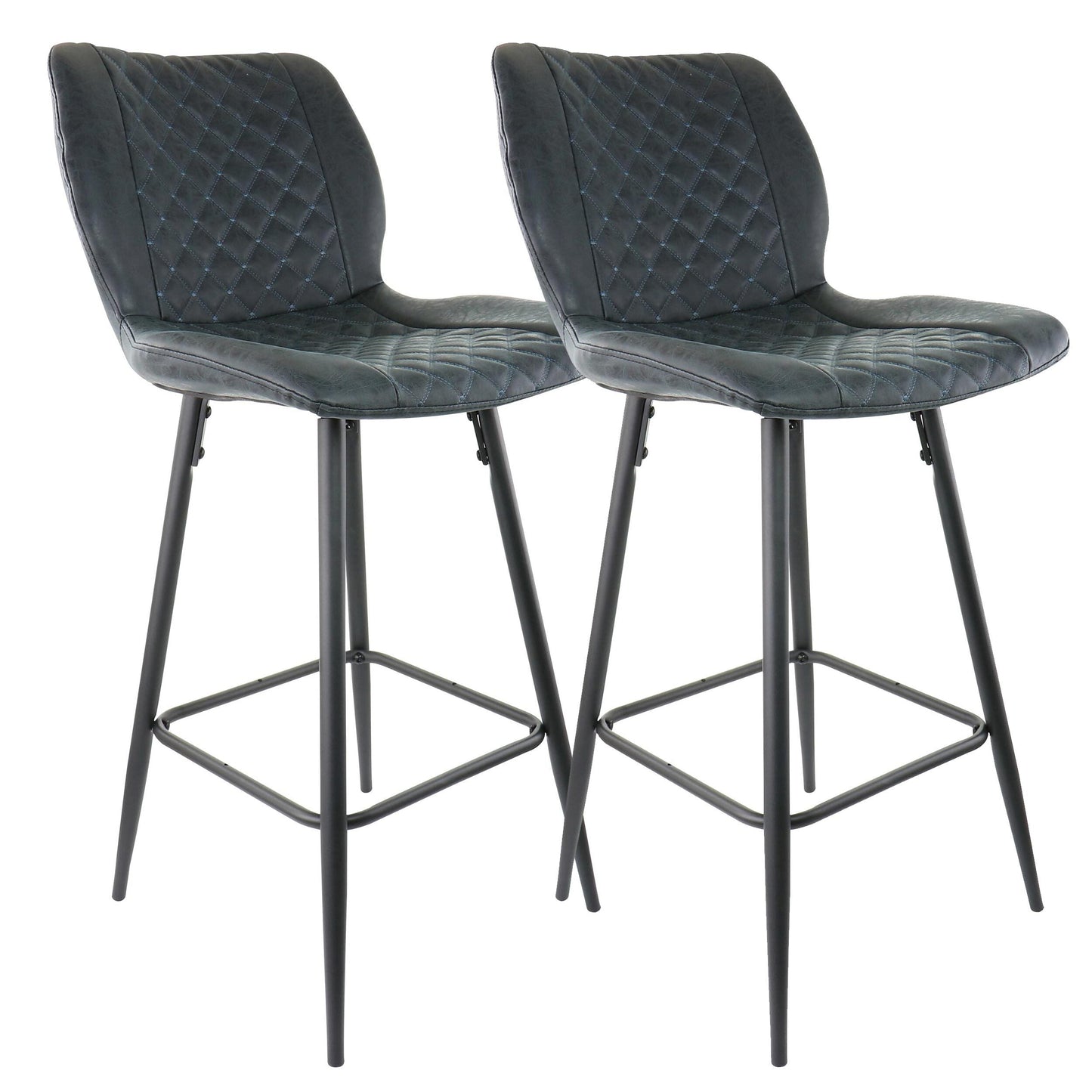 Elama 2 Piece Diamond Stitched Faux Leather Bar Chair in Black with Metal Legs LuxuryLifeWay Online Store