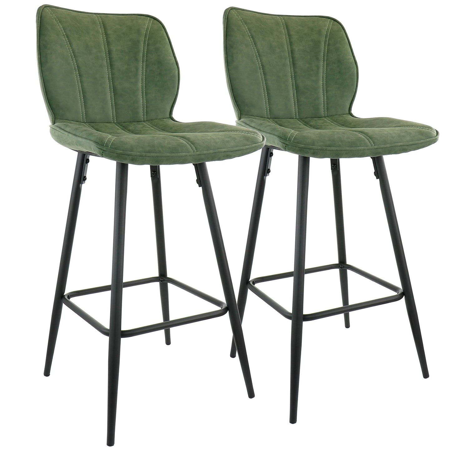 Elama 2 Piece Faux Leather Bar Chair in Green with Metal Legs LuxuryLifeWay Online Store