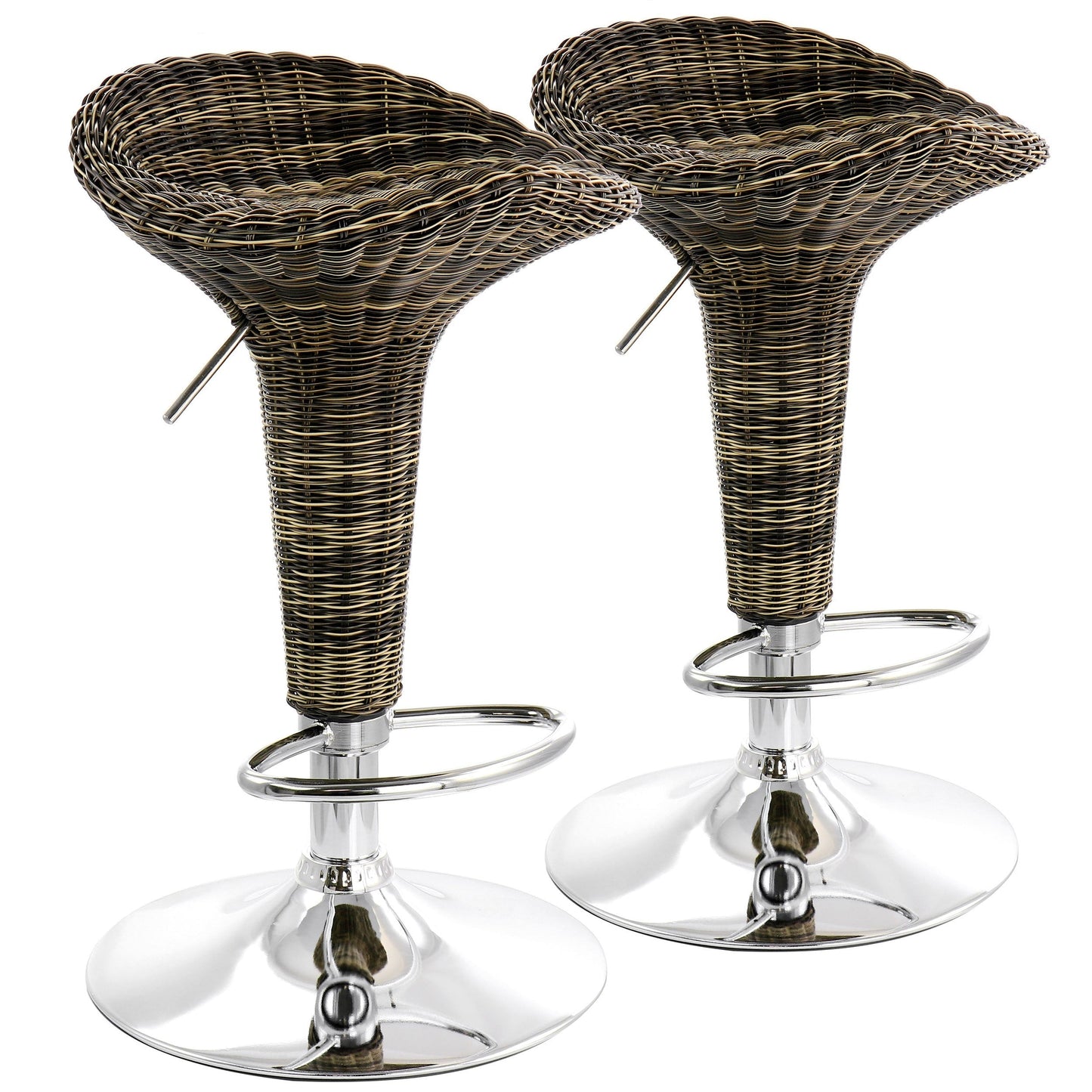 Elama 2 Piece Adjustable Saddle Seat Wicker Bar Sool in Brown with Chrome Base LuxuryLifeWay Online Store