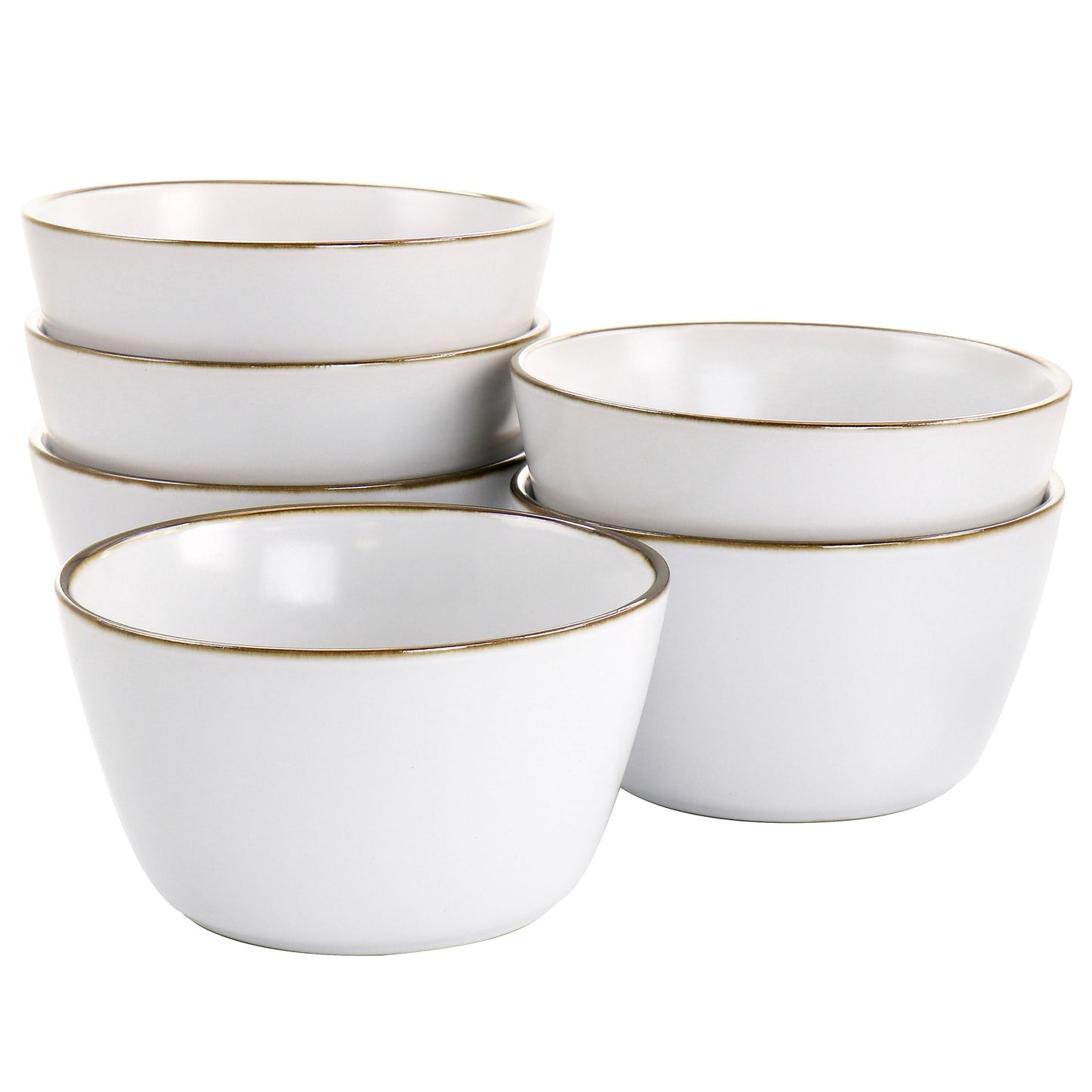 Elama Arthur 6 Piece Stoneware Bowl Set in Matte White with Gold Rim LuxuryLifeWay Online Store