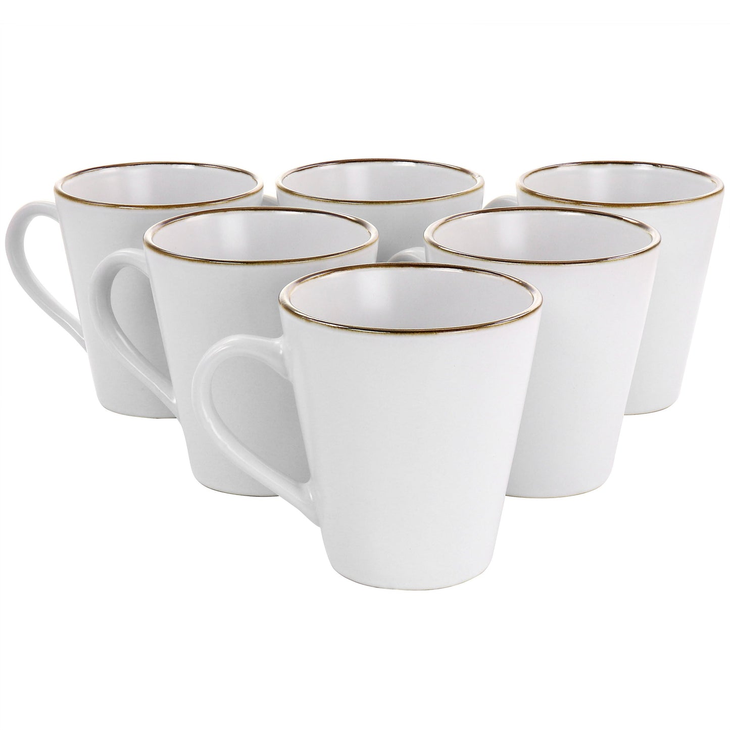 Elama Arthur 6 Piece Stoneware Mug Set in Matte White with Gold Rim LuxuryLifeWay Online Store