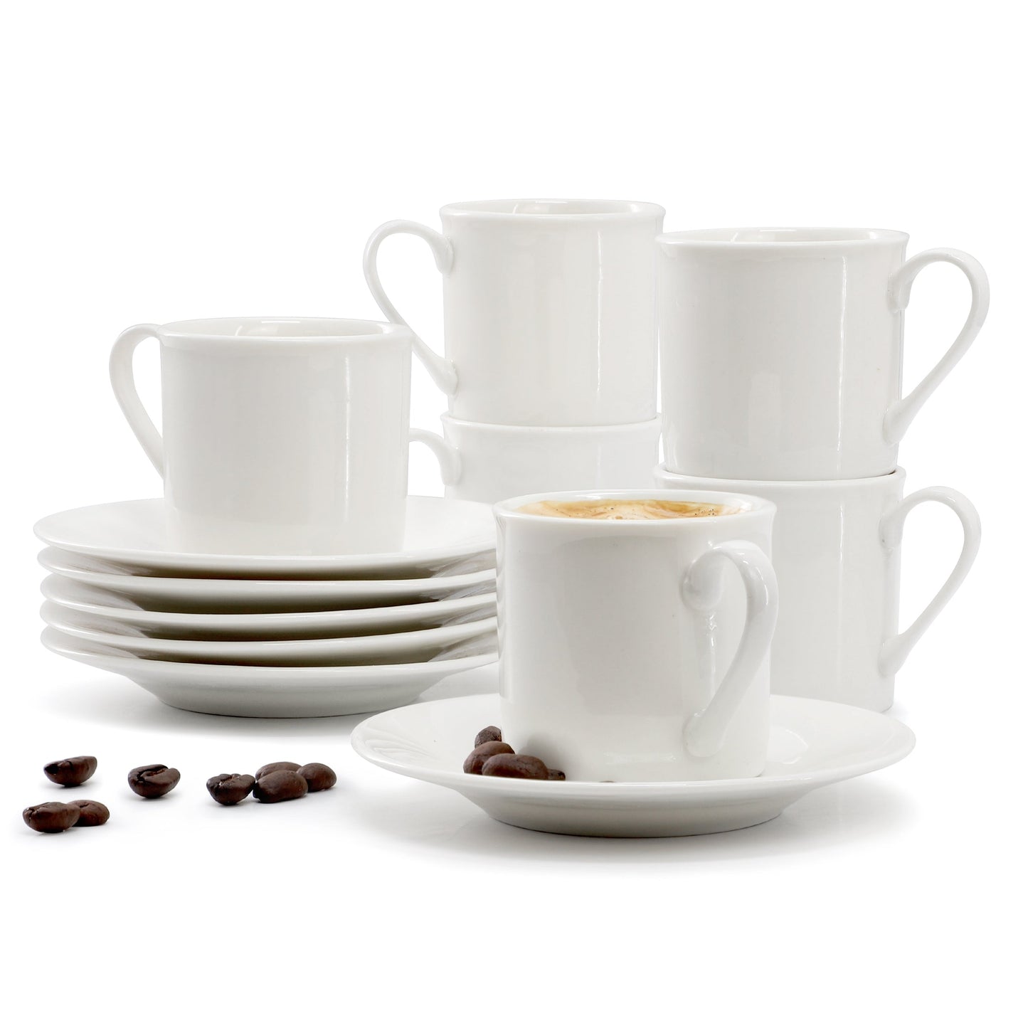 Elama Aspin 12 Piece 2.5 Ounce Porcelain Espresso Cup Set in White with Saucers LuxuryLifeWay Online Store