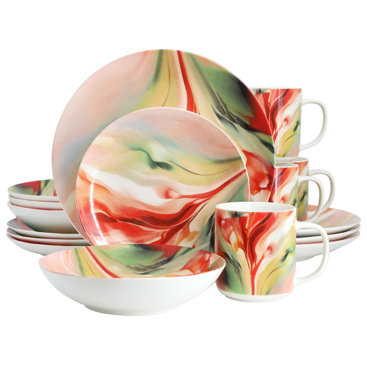 Elama Autumn Storm 16 Piece Abstract Design Round Porcelain Dinnerware Set in Multicolor LuxuryLifeWay Online Store