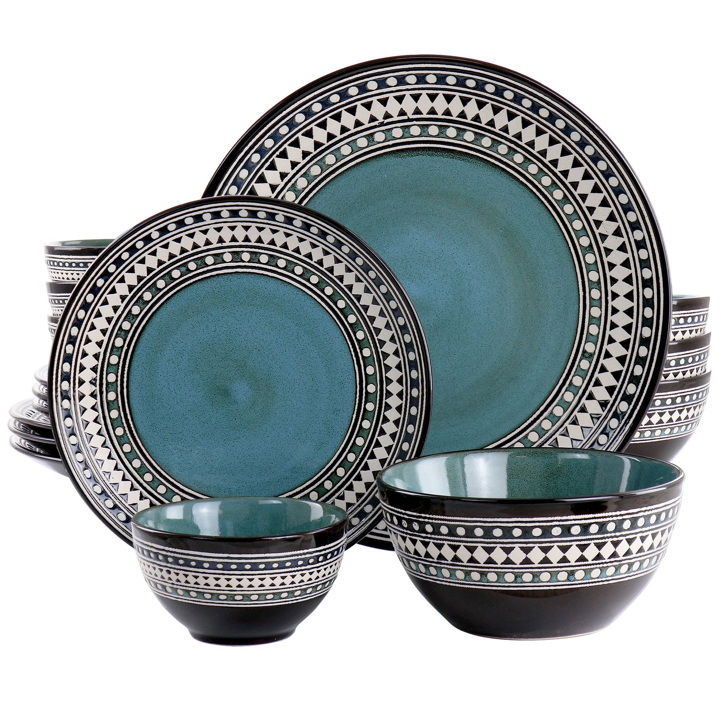 Elama Blue Sage 16 Piece Double Bowl Stoneware Dinnerware Set in Blue LuxuryLifeWay Online Store