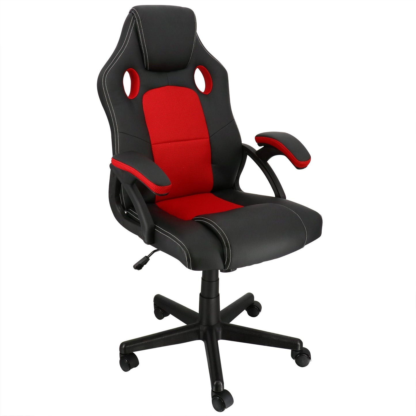 Elama High Back Adjustable Faux Leather and Mesh Office Chair in Black and Red LuxuryLifeWay Online Store