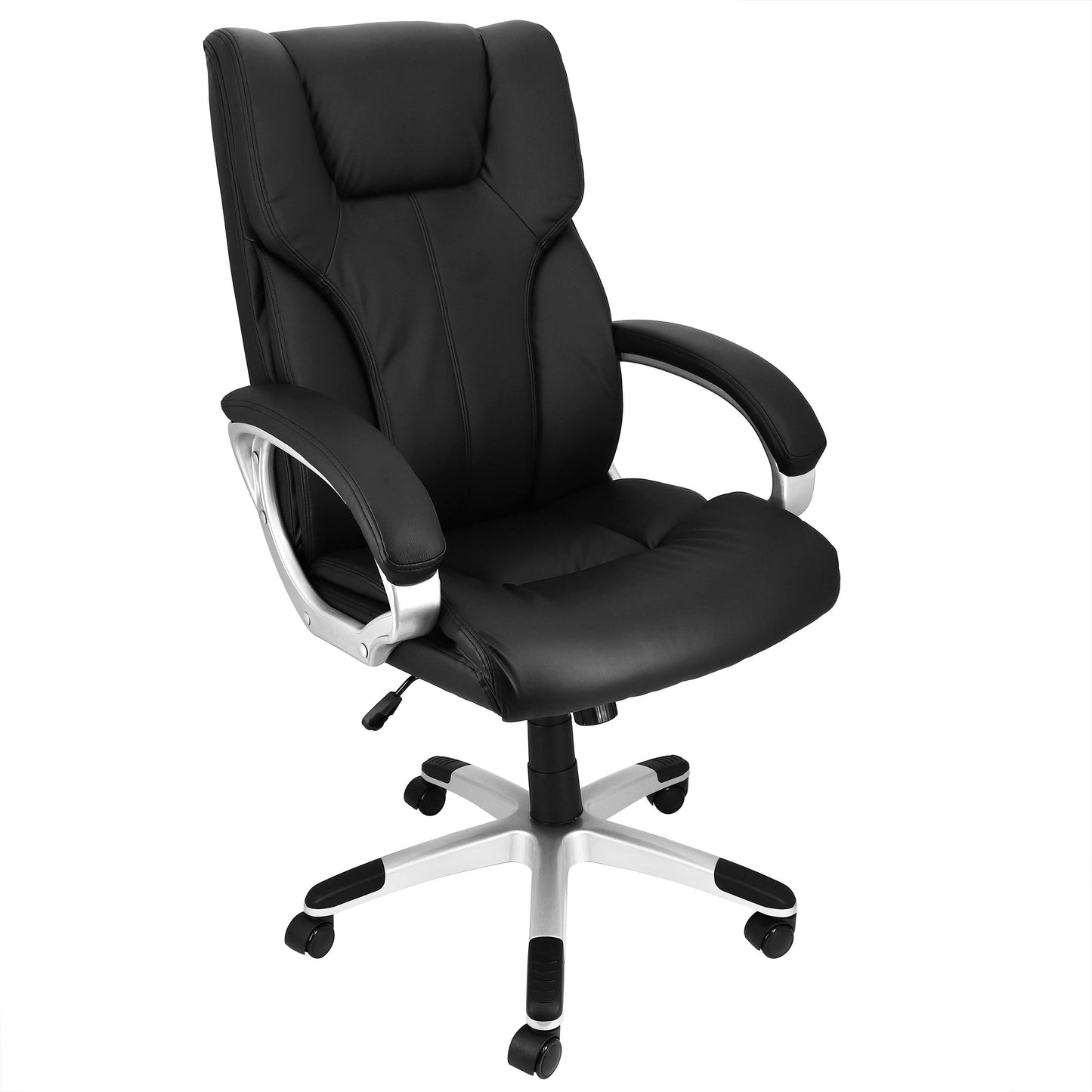 Elama High Back Adjustable Faux Leather Office Chair in Black with Silver Base LuxuryLifeWay Online Store