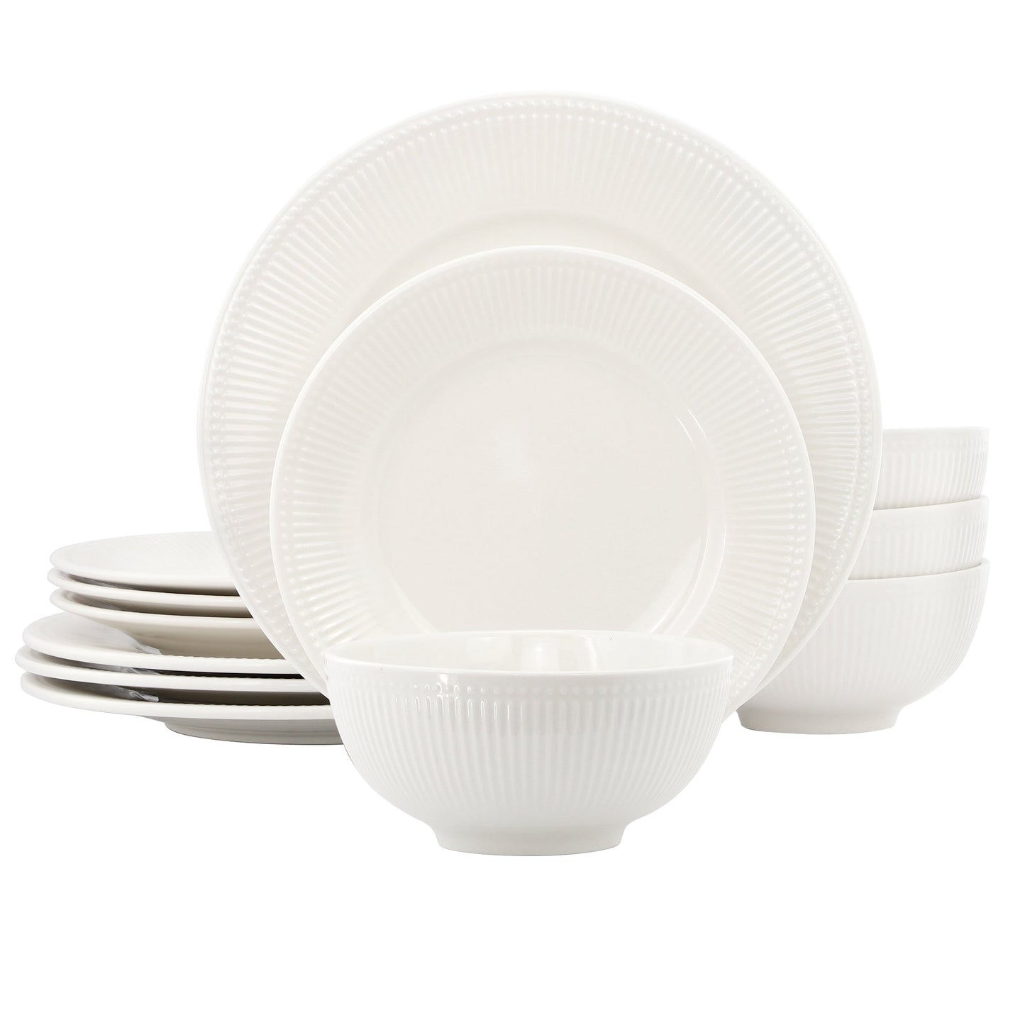 Elama Gianna 12 Piece Round Stoneware Dinnerware Set in White LuxuryLifeWay Online Store
