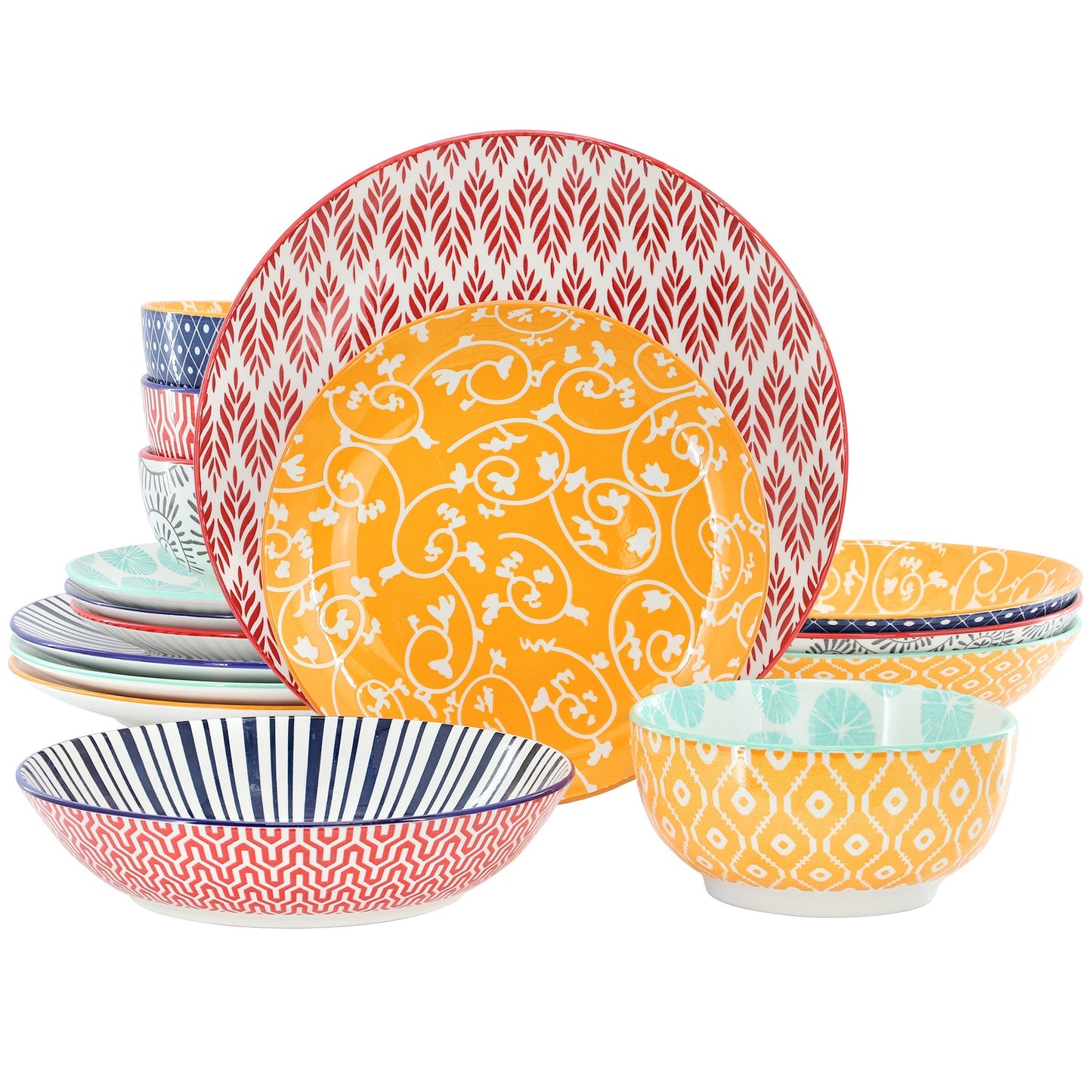 Elama Giovanna 16 Piece Assorted Porcelain Double Bowl Dinnerware Set LuxuryLifeWay Online Store