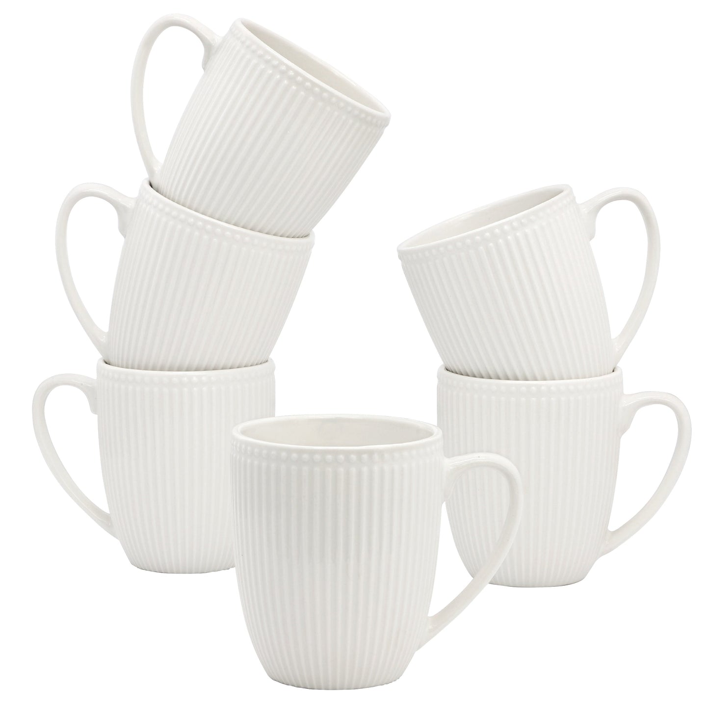 Elama Gretel 6 Piece Round Stoneware 12 Ounce Mug Set in White LuxuryLifeWay Online Store