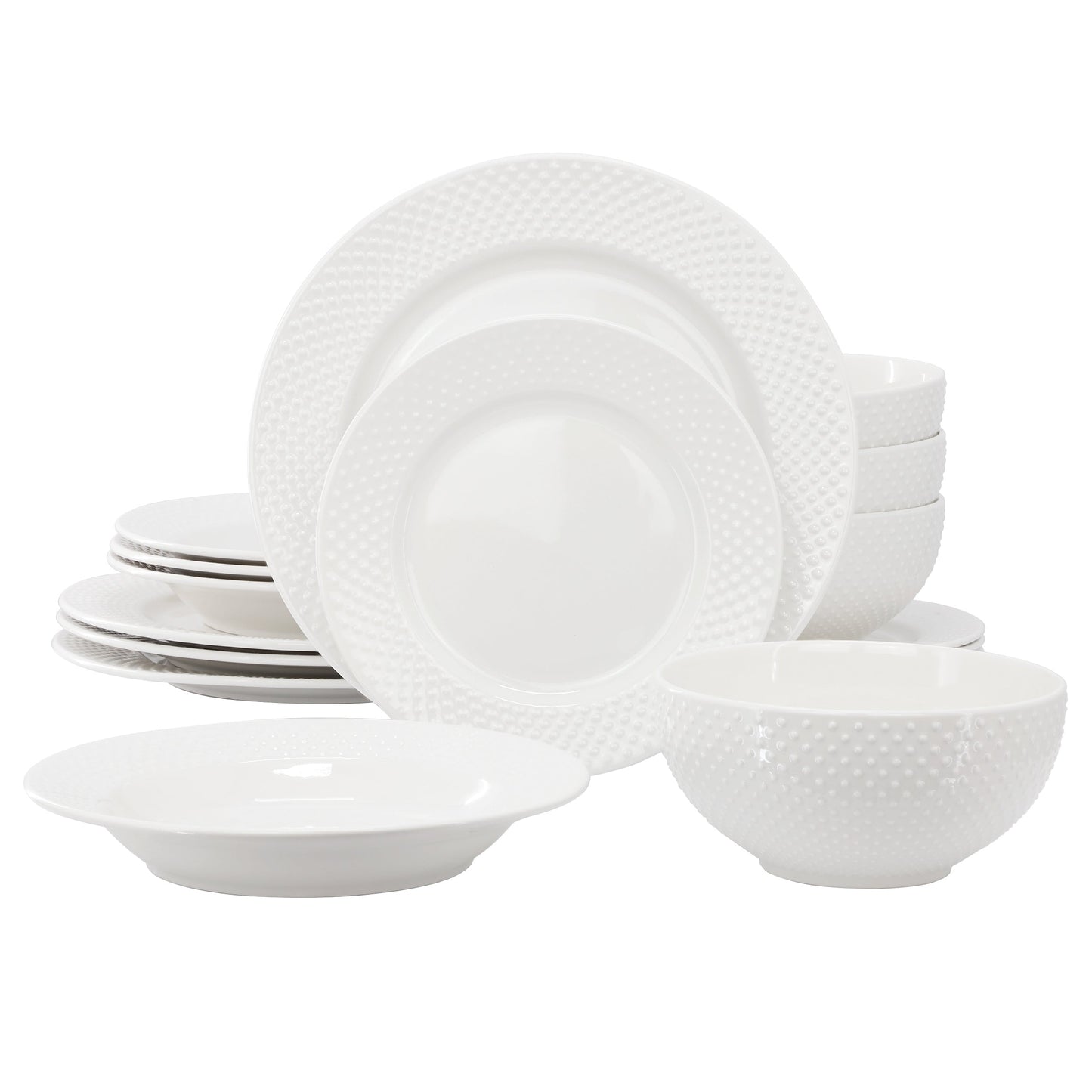 Elama Kim 16 Piece Hobnail Double Bowl Porcelain Dinnerware Set in White LuxuryLifeWay Online Store