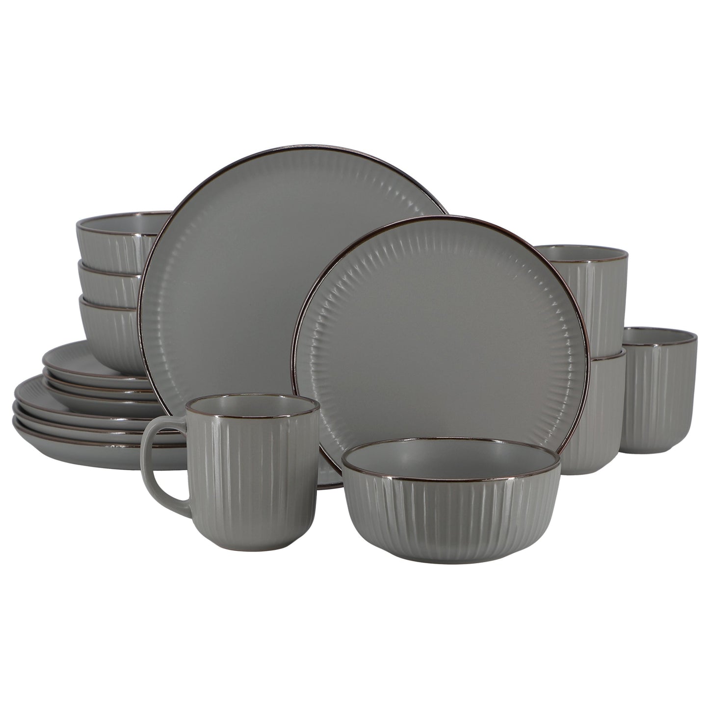 Elama Leo 16 Piece Stoneware Dinnerware Set In Dark Gray LuxuryLifeWay Online Store