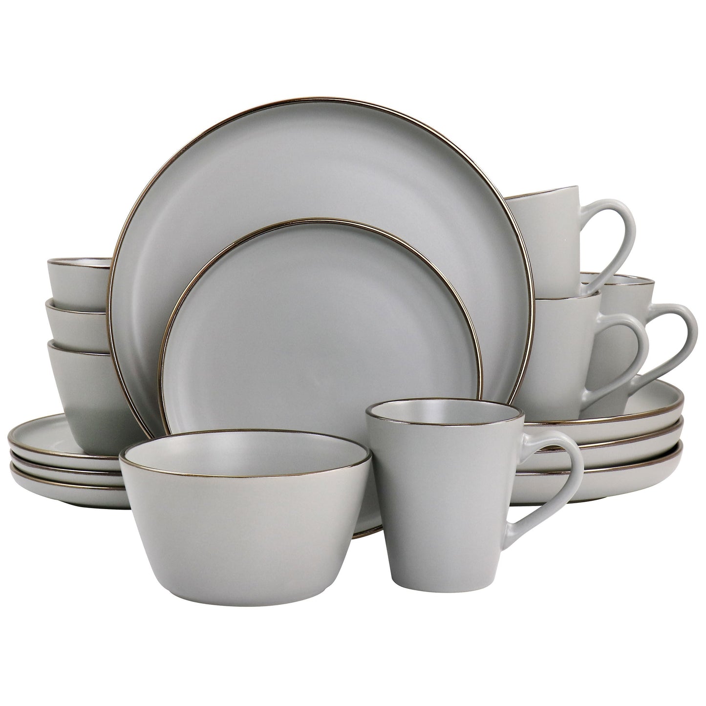 Elama Louis 16 Piece Stoneware Dinnerware Set in Matte Slate with Gold Rim LuxuryLifeWay Online Store
