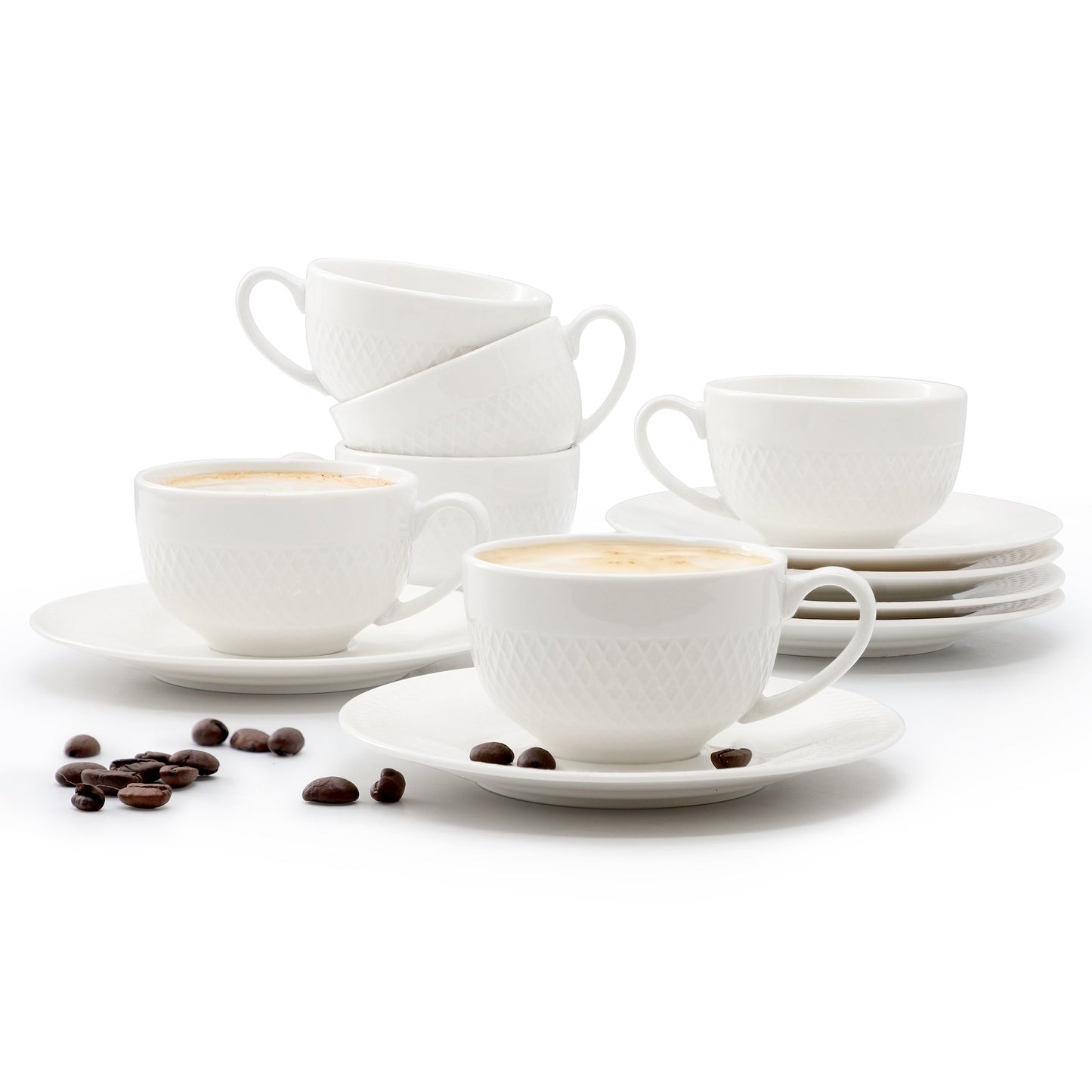 Elama Luna 12 Piece 3 Ounce Porcelain Espresso Cup Set in White with Saucers LuxuryLifeWay Online Store