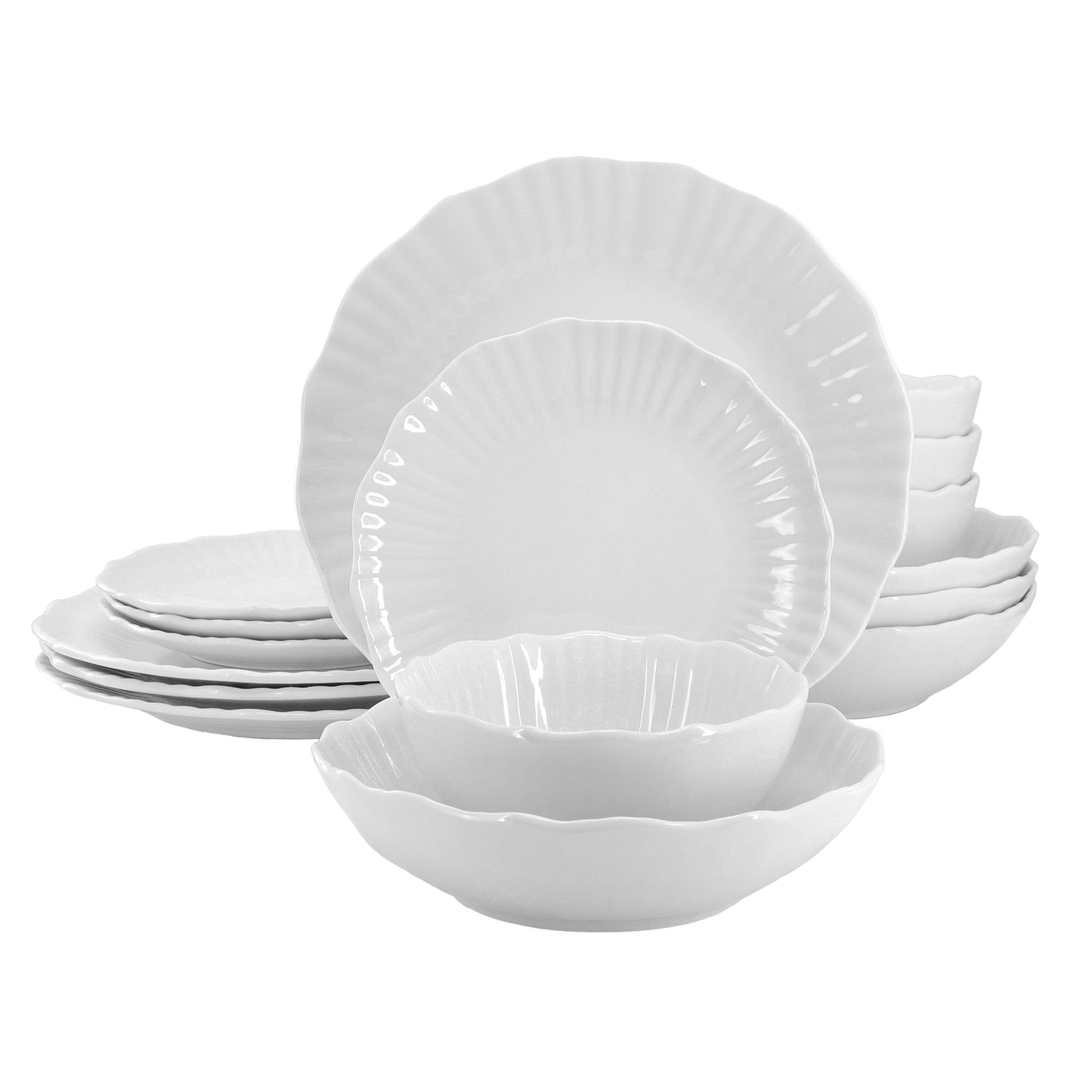 Elama Millie 16 Piece Double Bowl Porcelain Dinnerware Set in White LuxuryLifeWay Online Store