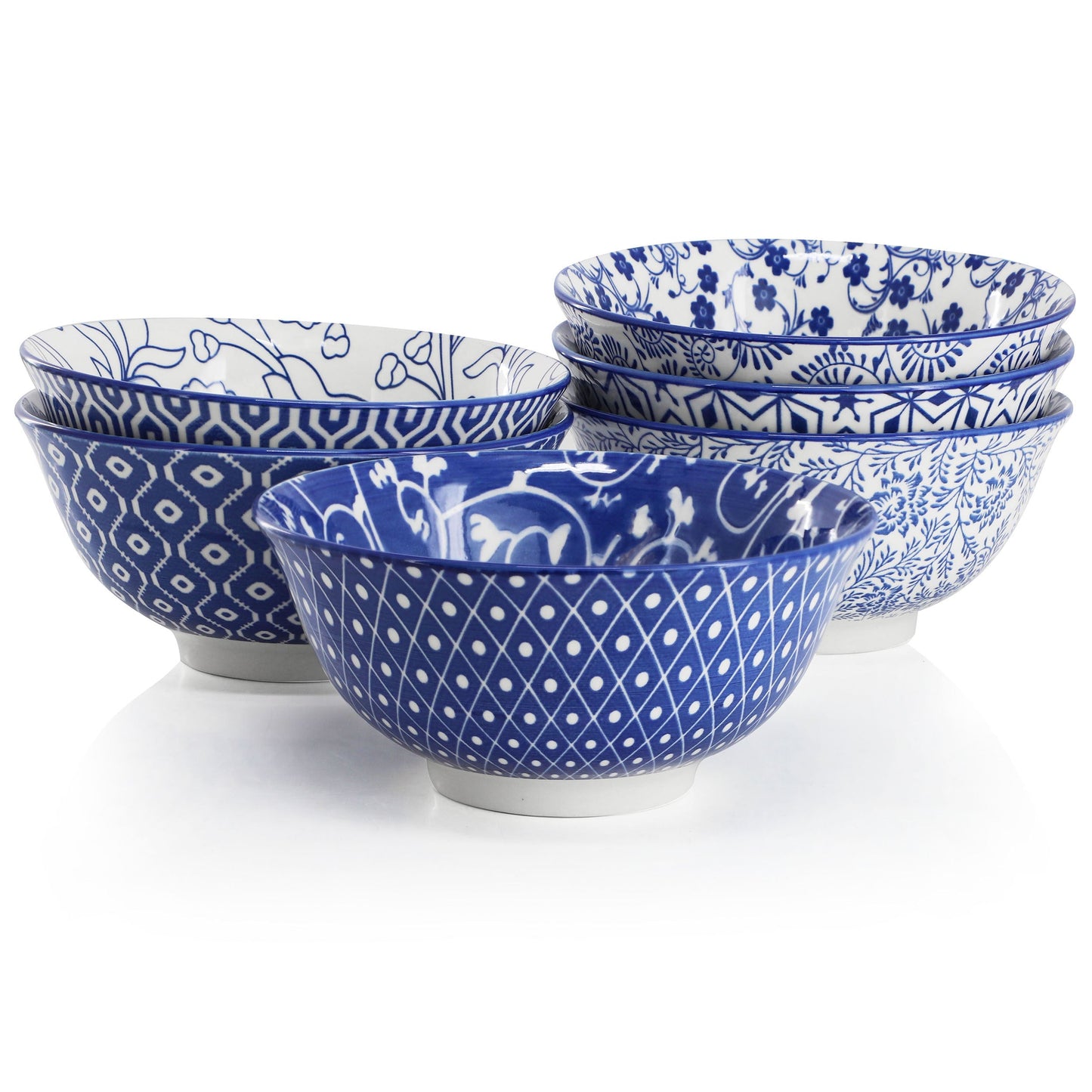 Elama Moxy 6 Piece Assorted Design 20oz Porcelain Footed Bowl Set in Blue LuxuryLifeWay Online Store