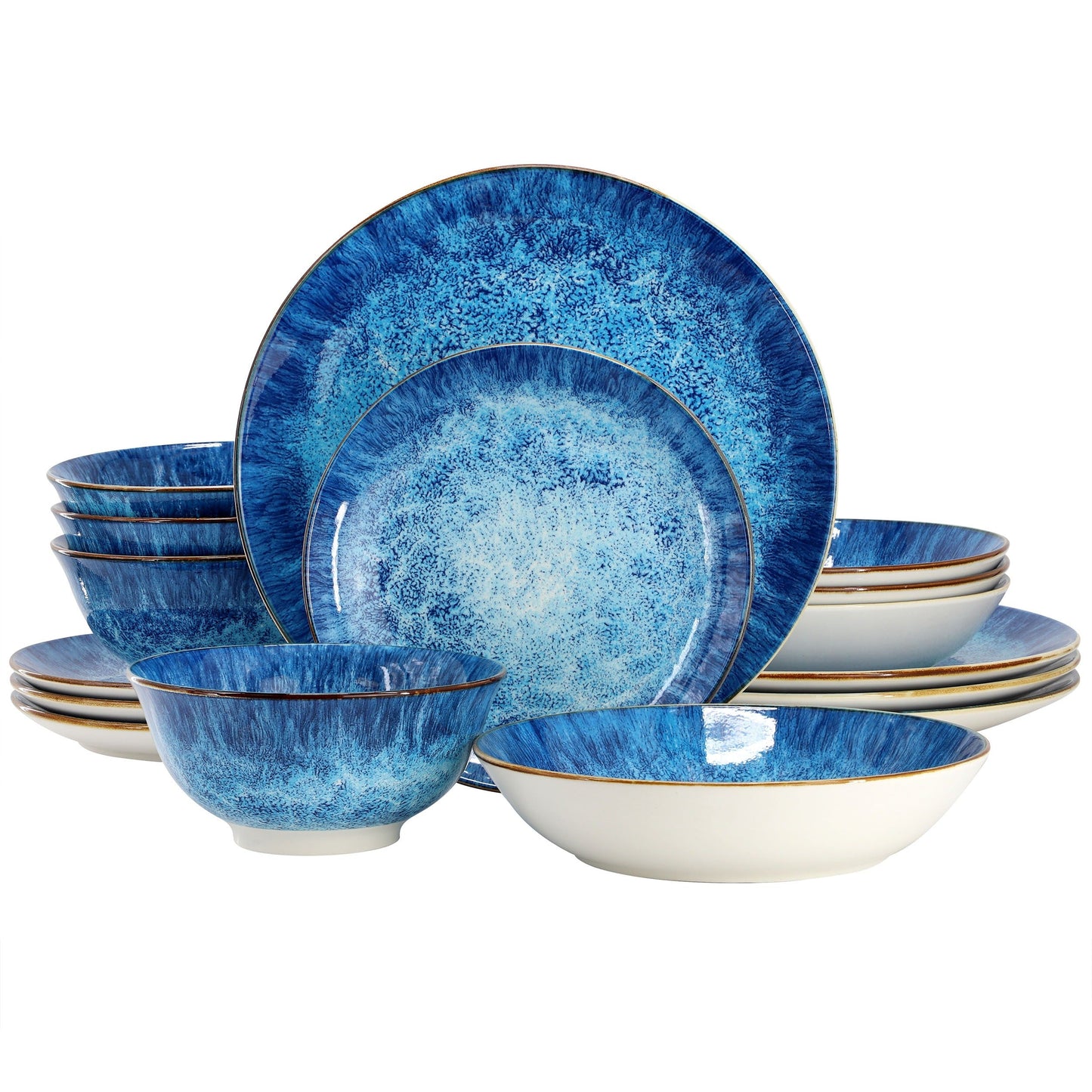 Elama Oceanus 16 Piece Porcelain Double Bowl Dinnerware Set in Blue LuxuryLifeWay Online Store
