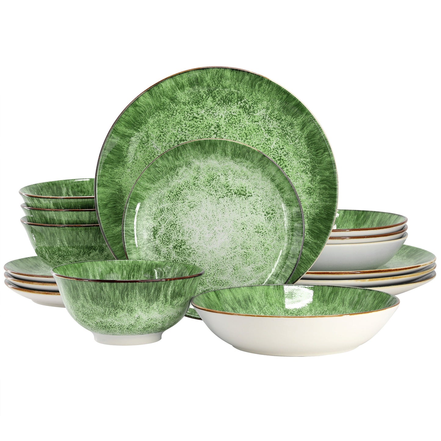 Elama Oceanus 16 Piece Porcelain Double Bowl Dinnerware Set in Green LuxuryLifeWay Online Store