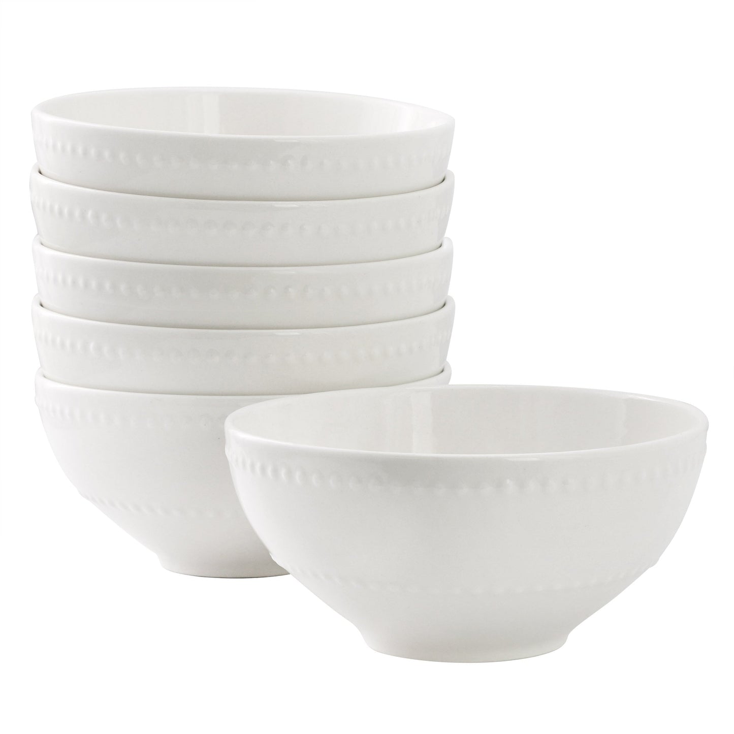 Elama Olevia 6 Piece Embossed Dot Stoneware Cereal Bowl Set in White LuxuryLifeWay Online Store