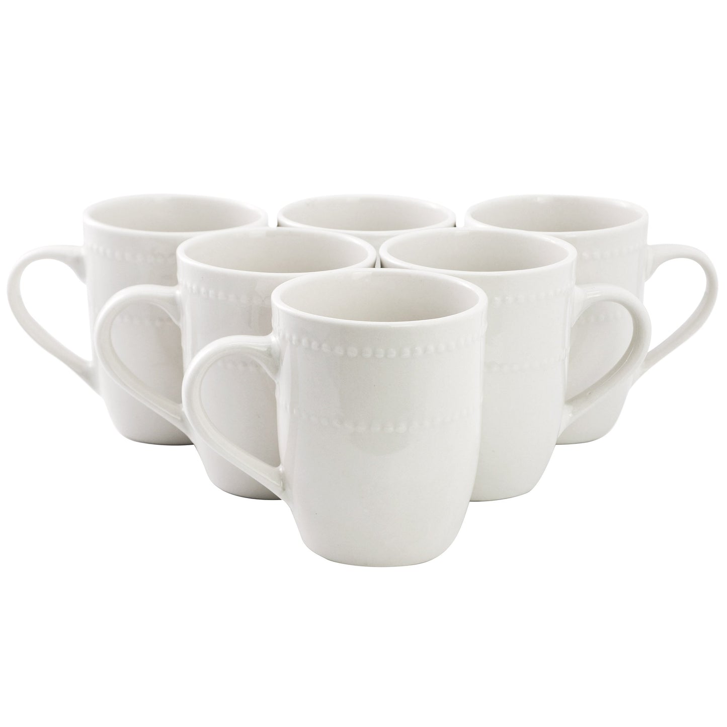 Elama Olevia 6 Piece Embossed Dot Stoneware 12 Ounce Mug Set in White LuxuryLifeWay Online Store