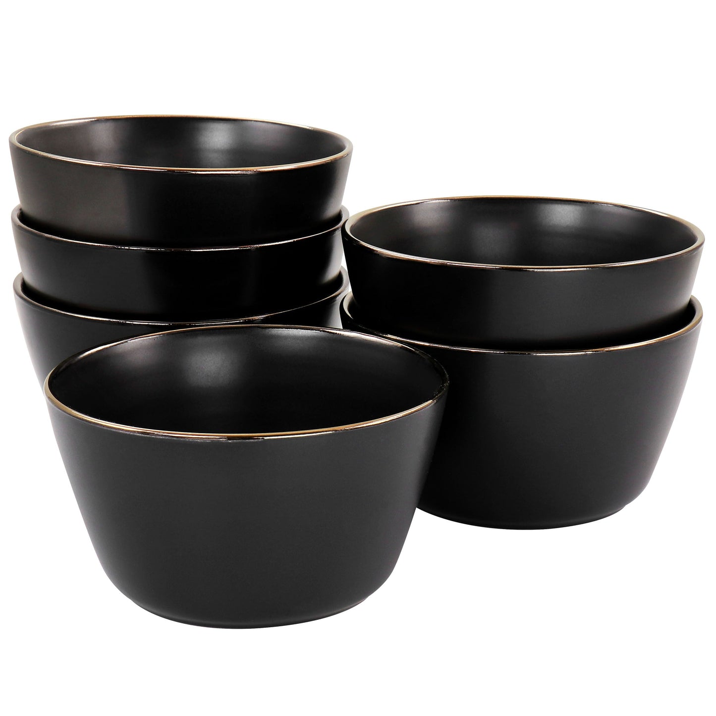 Elama Paul 6 Piece Stoneware Bowl Set in Matte Black with Gold Rim LuxuryLifeWay Online Store