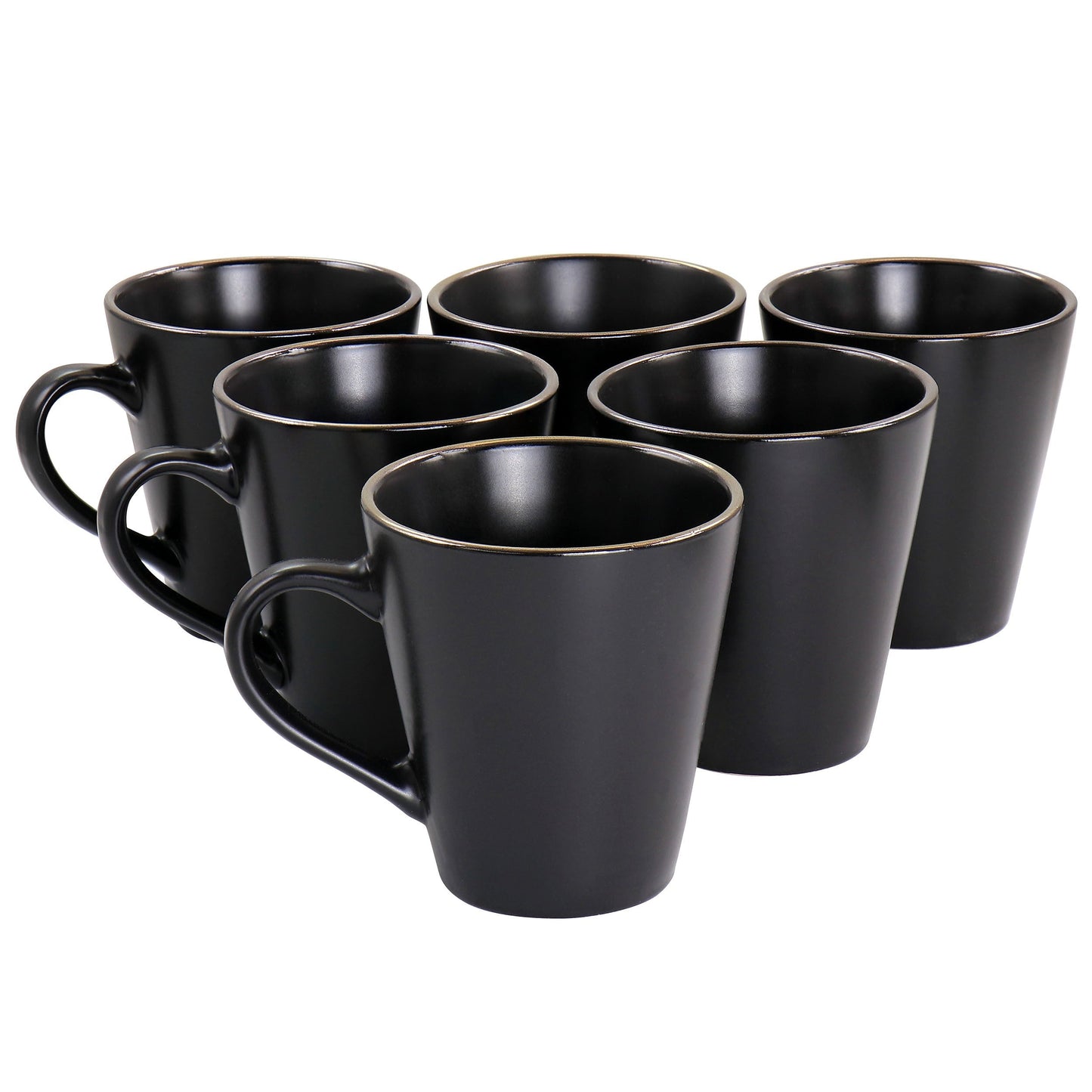 Elama Paul 6 Piece Stoneware Mug Set in Matte Black with Gold Rim LuxuryLifeWay Online Store