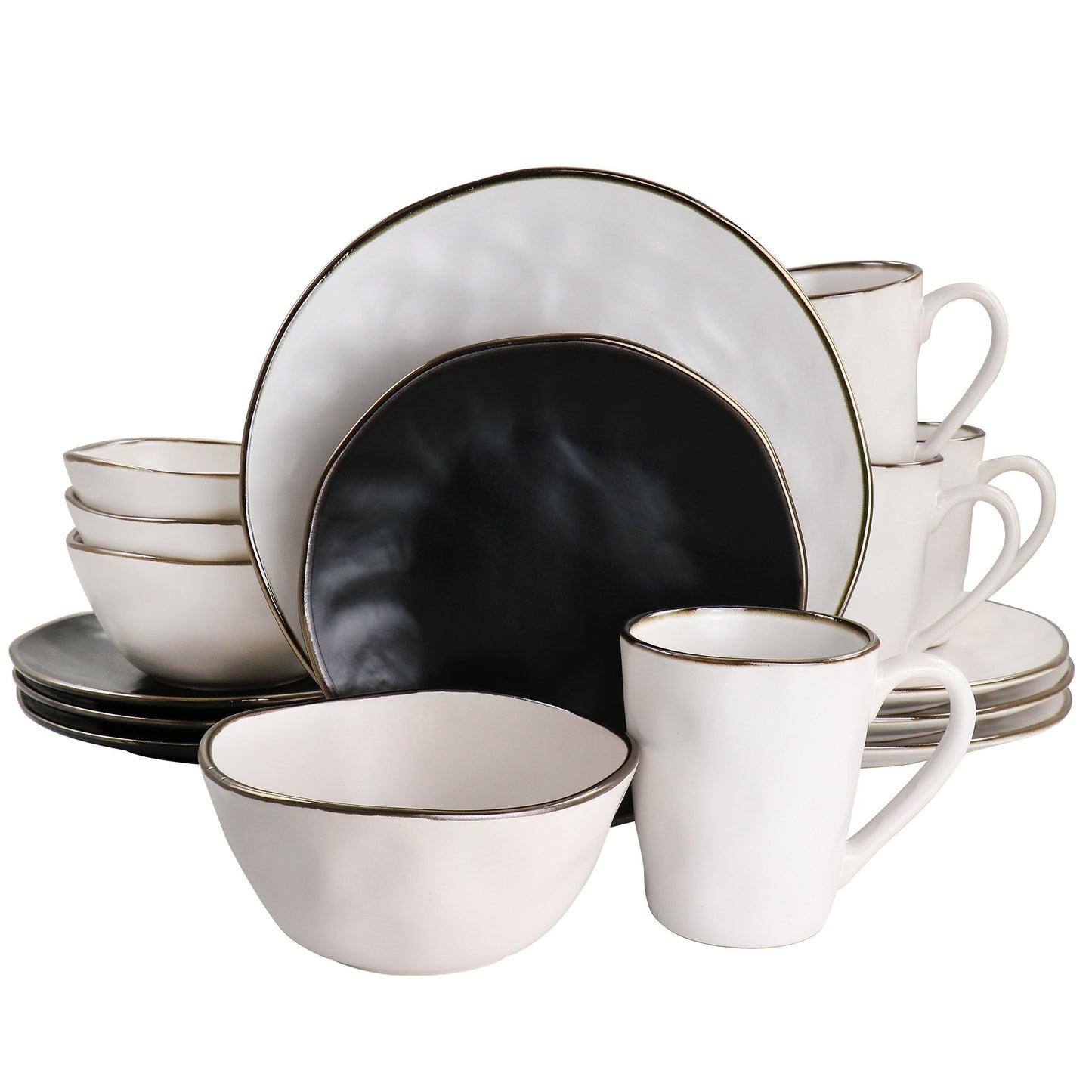 Elama Roman 16 Piece Stoneware Dinnerware Set in Assorted Matte with Gold Rim LuxuryLifeWay Online Store