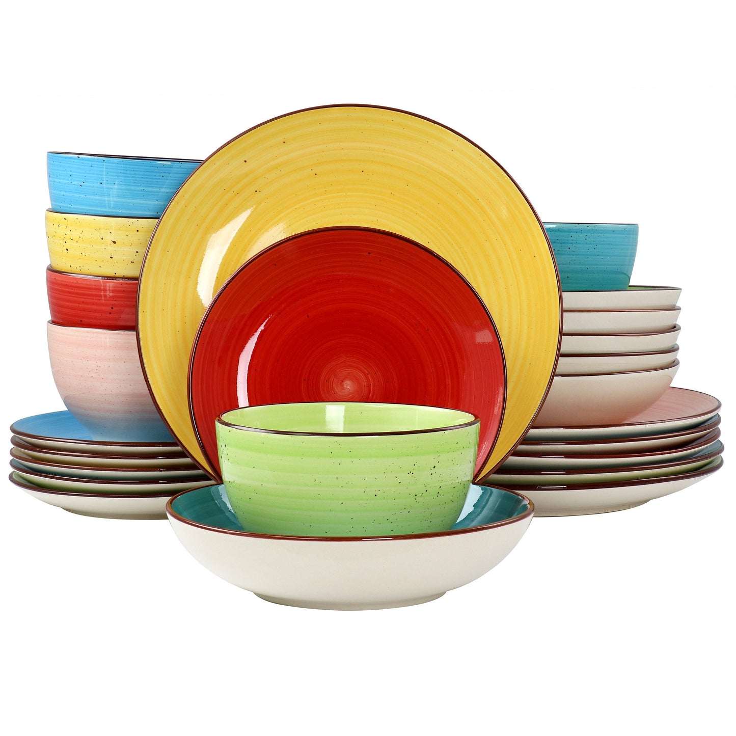 Elama Sebastian 24 Piece Double Bowl Stoneware Dinnerware Set in Assorted Colors LuxuryLifeWay Online Store