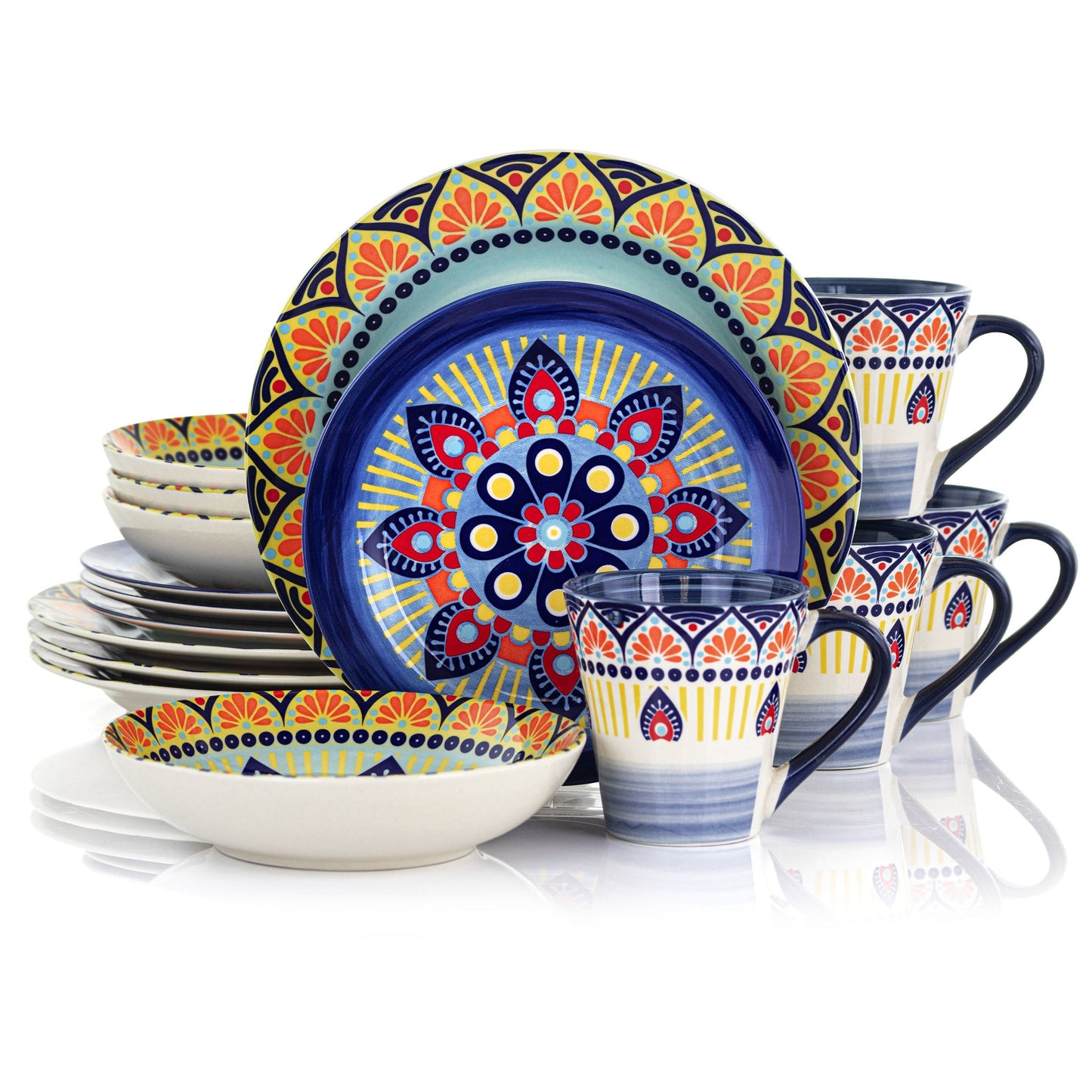 Elama Zen Blue Mozaik 16 Piece Luxurious Stoneware Dinnerware with Complete Setting for 4, 16pc LuxuryLifeWay Online Store