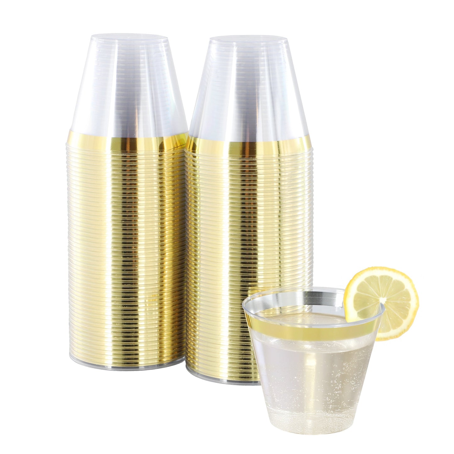 Elama 100 Piece 9 Ounce Disposable Plastic Gold Rimmed Party Cup Set LuxuryLifeWay Online Store