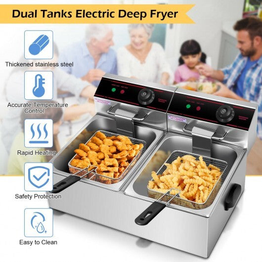 3400W Dual Tank Electric Countertop Deep Fryer