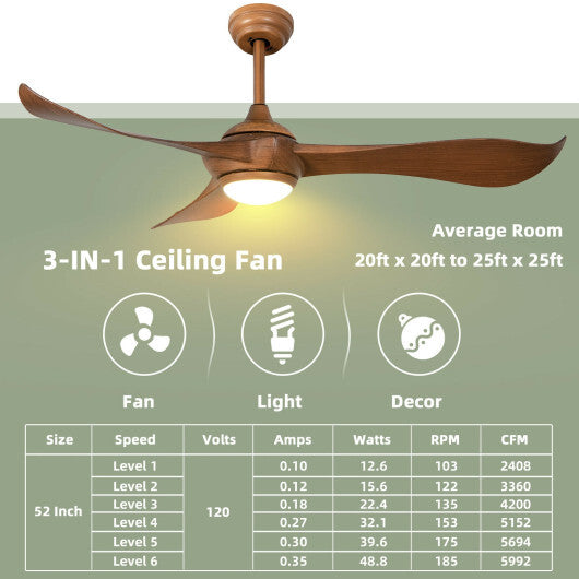 52 Inch Ceiling Fan with Light Reversible DC Motor LuxuryLifeWay Online Store