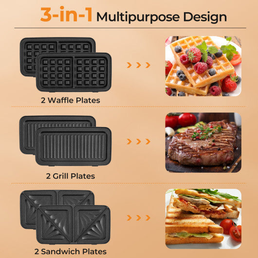 3-in-1 1082W Sandwich Maker with Removable Non-Stick Plates-Black LuxuryLifeWay Online Store