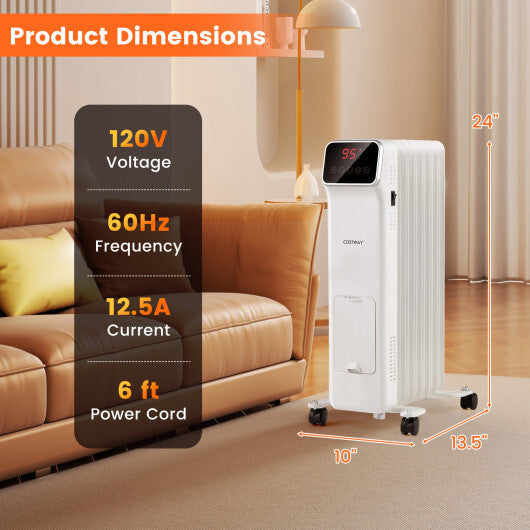 1500W Oil Filled Radiator Heater with Remote Control 3 Modes 24H Timer-Black LuxuryLifeWay Online Store