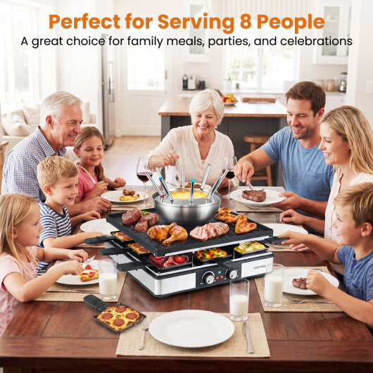 BBQ Grill with Fondue Pot Set and Adjustable Thermostats for 8 People