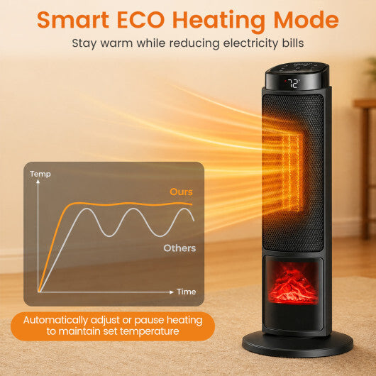 24 inch 1500W PTC Ceramic Tower Space Heater with 7-Color Flame-Black LuxuryLifeWay Online Store