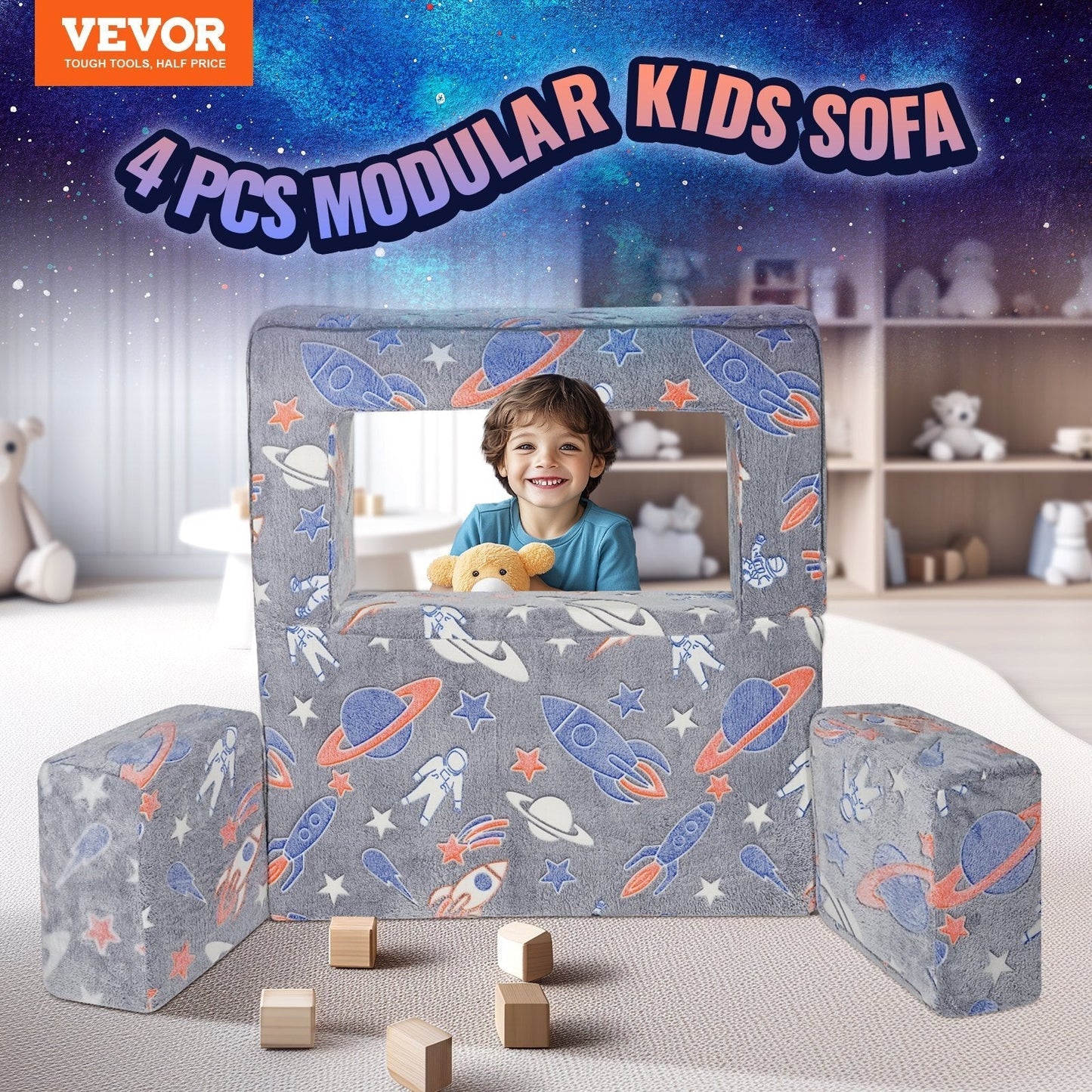 Kids Couch, 4Pcs Toddler Couch Sofa Bed, Kids Chair Seat Playroom Furniture, Child Sectional Sofa with Removable Cover for Kids Girls & Boys, Dark Grey LuxuryLifeWay Online Store