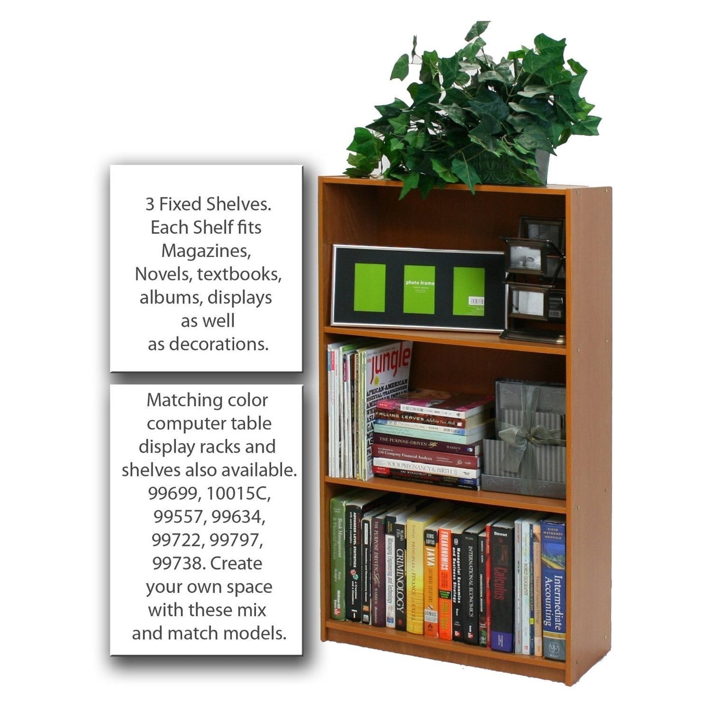 Light Cherry Finish 3-Tier Storage Shelves Bookcase LuxuryLifeWay Online Store