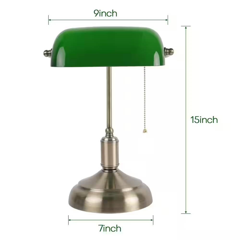 Antique Brass Bankers Lamp Desk Light Table Lamp with Green Glass Shade LuxuryLifeWay Online Store