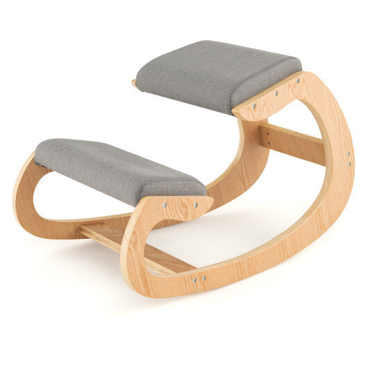 Wooden Rocking Chair with Comfortable Padded Seat Cushion and Knee Support-Black LuxuryLifeWay Online Store