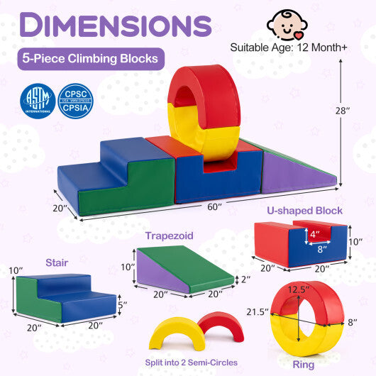 5 Pieces Kids Climbing Toys with PU Leather Cover-Multicolor LuxuryLifeWay Online Store