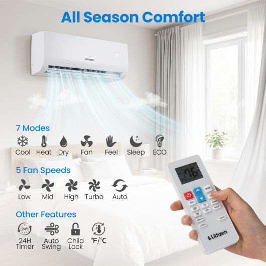 Lithzen 12000 BTU 208-230V 17 SEER2 Mini Split Air Conditioner and Heater WiFi Enabled LuxuryLifeWay Online Store