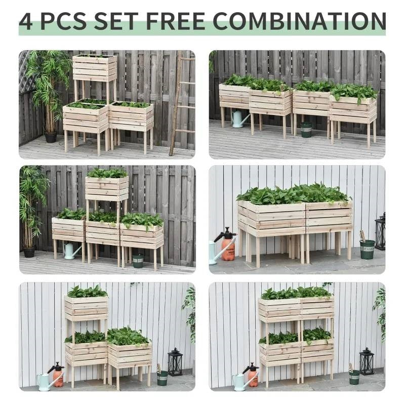 Farmhouse 4 Piece Wooden Elevated Raised Garden Bed Planter Box LuxuryLifeWay Online Store