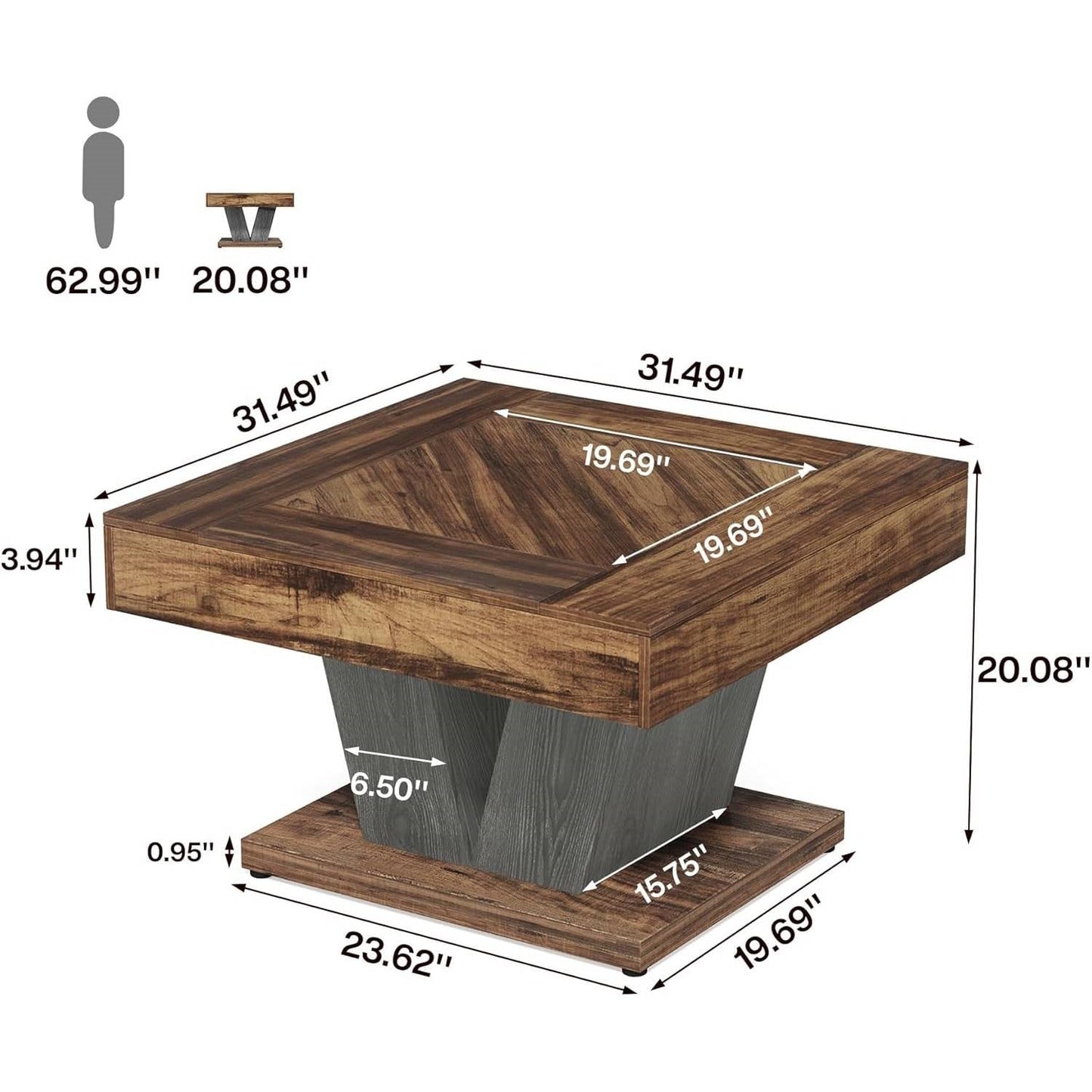 Square Farmhouse Coffee Table in Brown Black Wood Finish LuxuryLifeWay Online Store