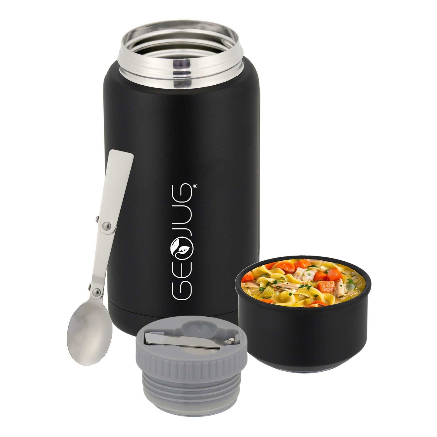 Brentwood GEOJUG 25oz Insulated Stainless Steel Food Jar in Black with Bowl and Folding Spoon LuxuryLifeWay Online Store