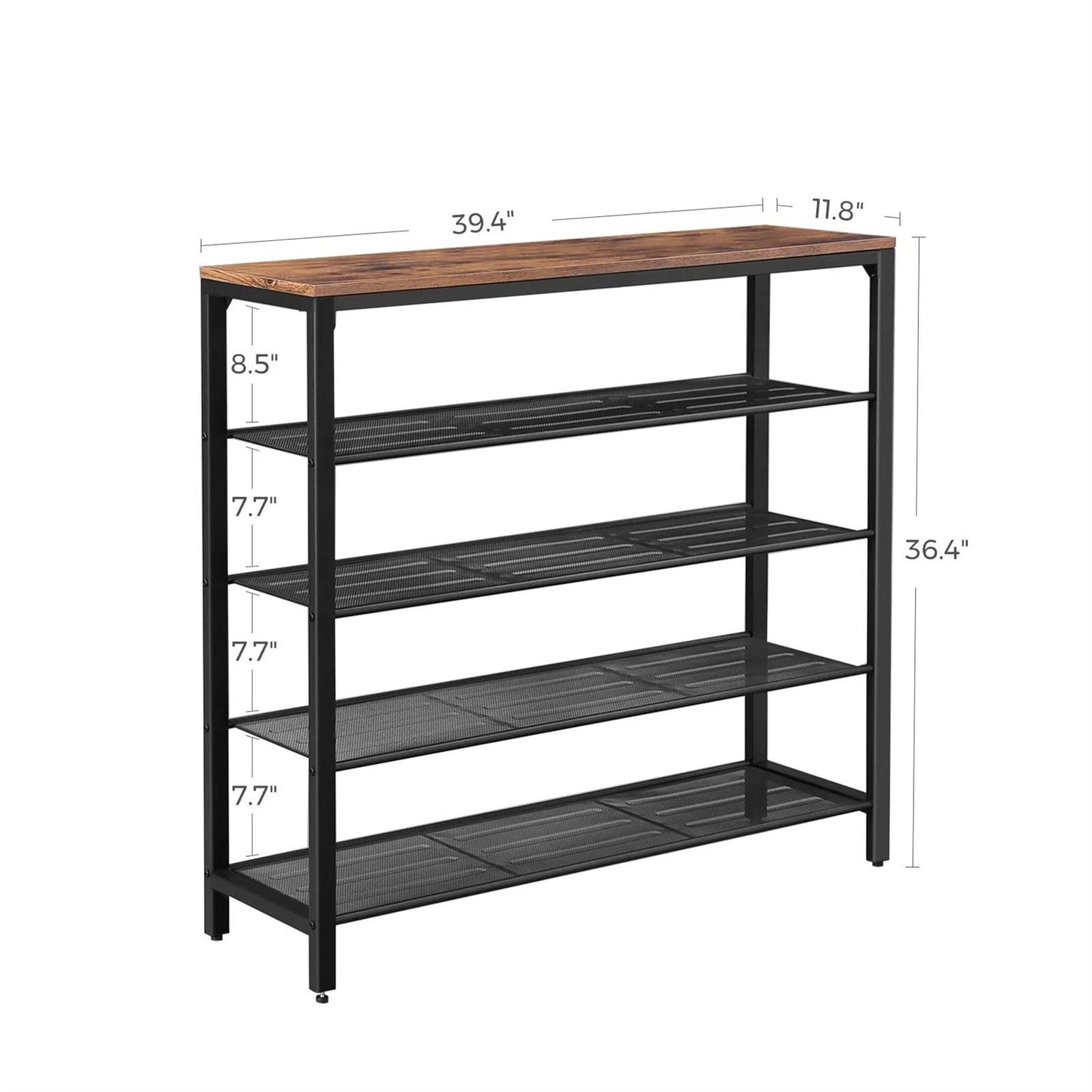Modern Industrial Style 5-Tier Black Metal Shoe Rack with Brown Wood Top LuxuryLifeWay Online Store