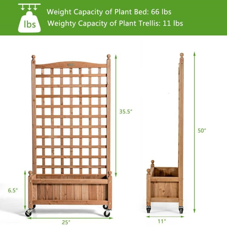 Outdoor Solid Wood Raised Garden Bed Mobile Planter Box with Trellis on Wheels LuxuryLifeWay Online Store